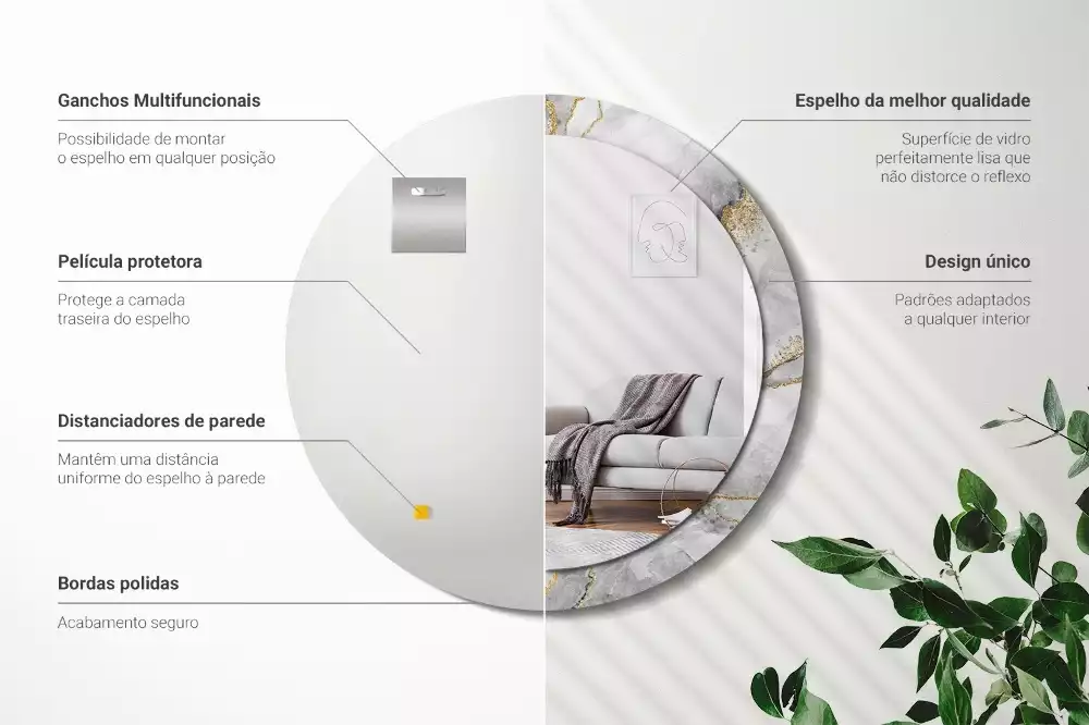 Okrúhle zrkadlo s potlačeným rámom Mramorový vzor