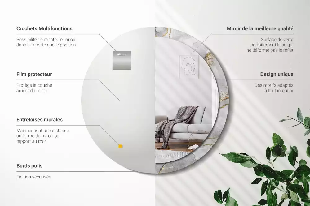 Okrúhle zrkadlo s potlačeným rámom Mramorový vzor