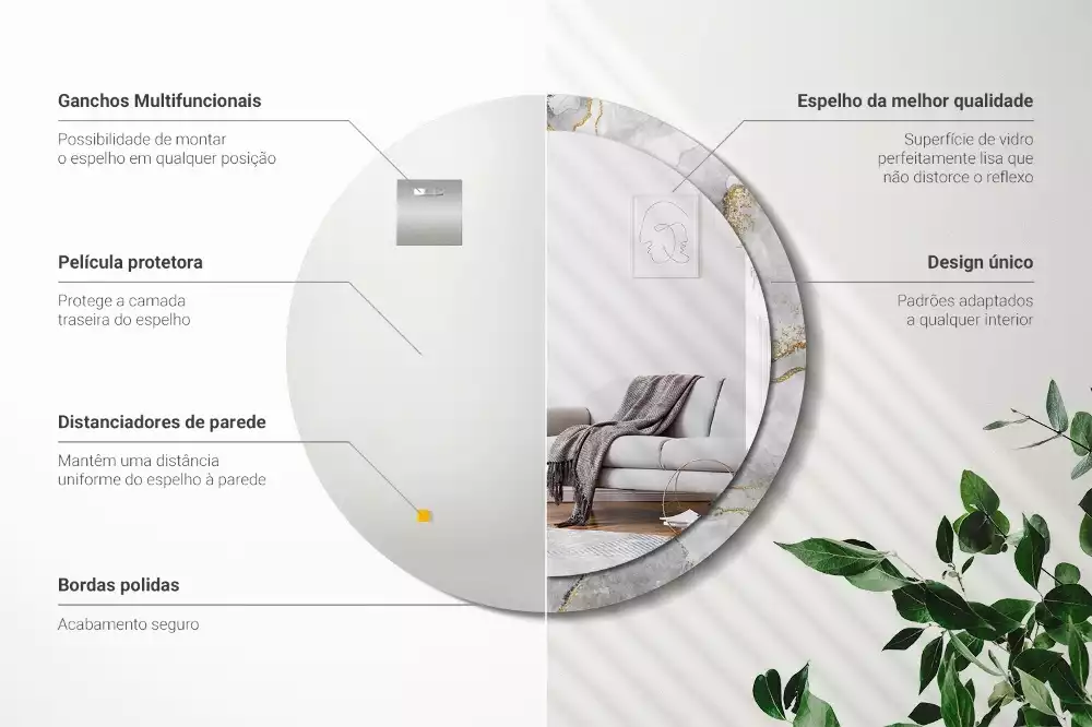 Okrúhle zrkadlo s potlačeným rámom Mramorový vzor