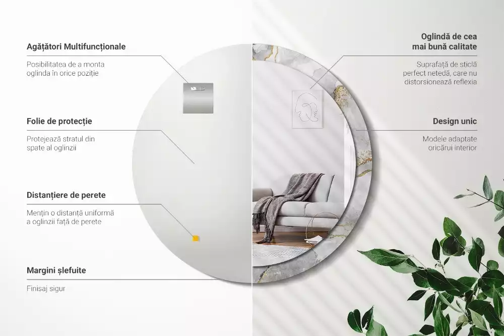 Okrúhle zrkadlo s potlačeným rámom Mramorový vzor