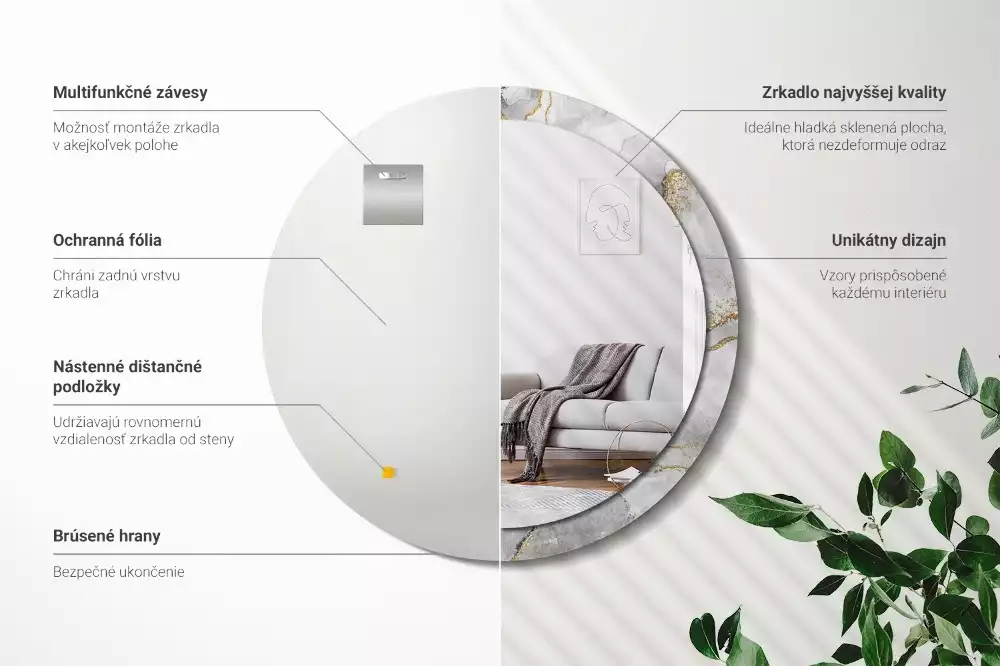 Okrúhle zrkadlo s potlačeným rámom Mramorový vzor