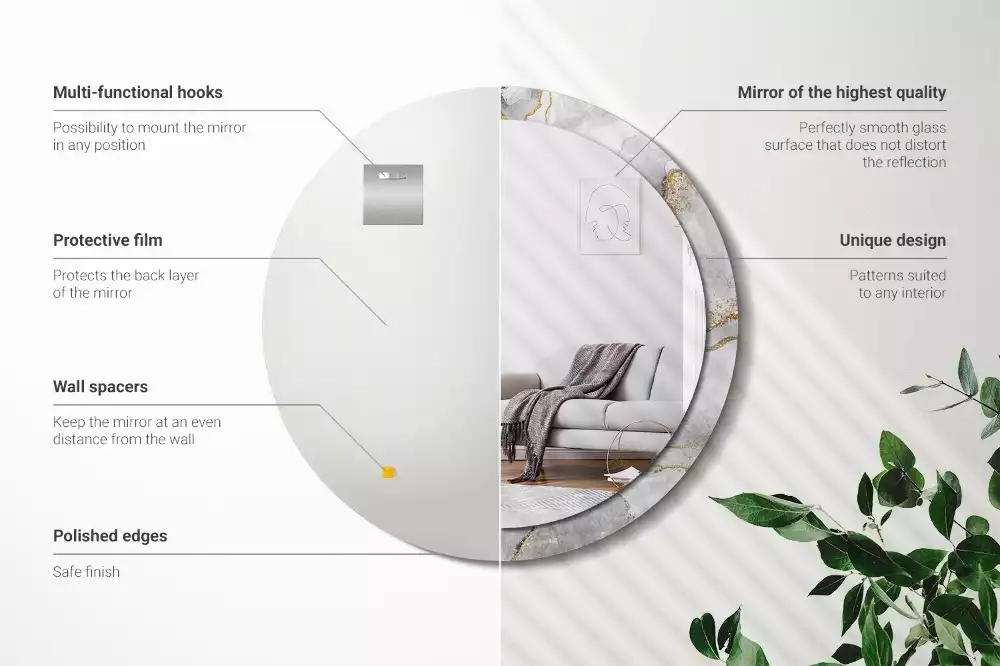 Okrúhle zrkadlo s potlačeným rámom Mramorový vzor