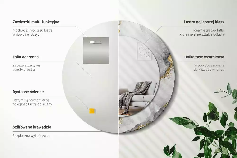 Okrúhle zrkadlo s potlačeným rámom Mramorový vzor