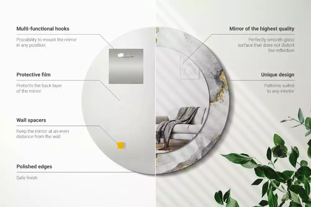 Okrúhle zrkadlo s potlačeným rámom Mramorový vzor