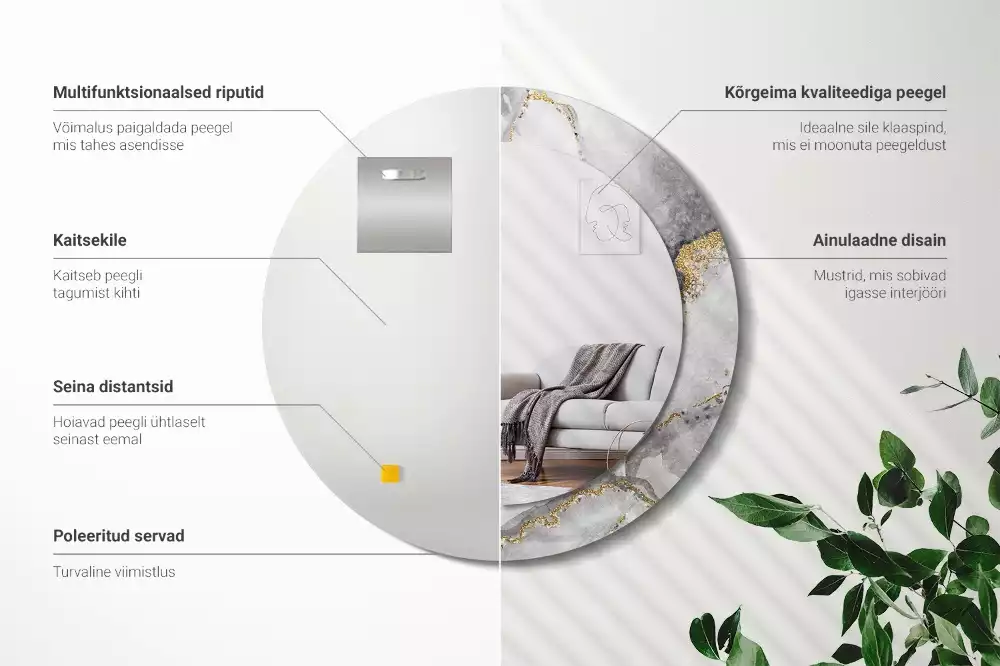 Okrúhle zrkadlo s potlačeným rámom Mramorový vzor