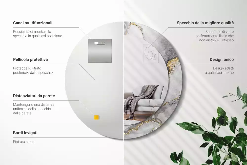 Okrúhle zrkadlo s potlačeným rámom Mramorový vzor