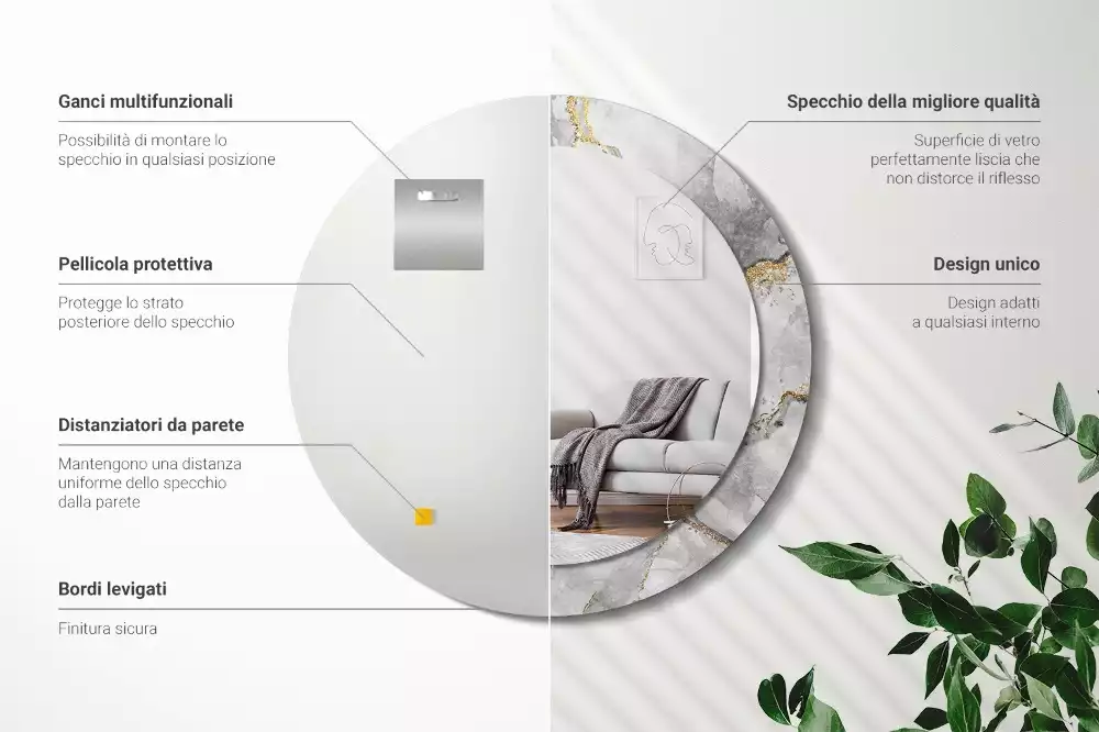 Okrúhle zrkadlo s potlačeným rámom Mramorový vzor