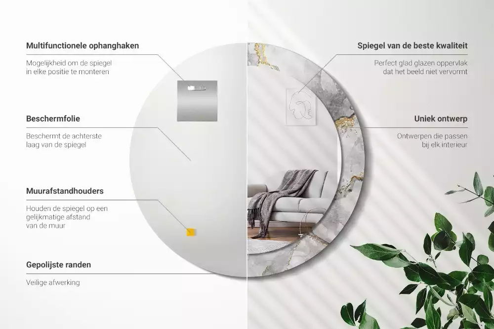 Okrúhle zrkadlo s potlačeným rámom Mramorový vzor