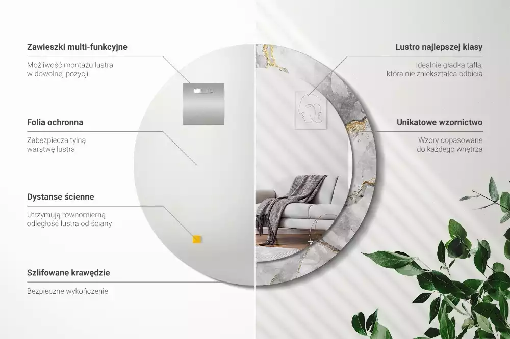 Okrúhle zrkadlo s potlačeným rámom Mramorový vzor