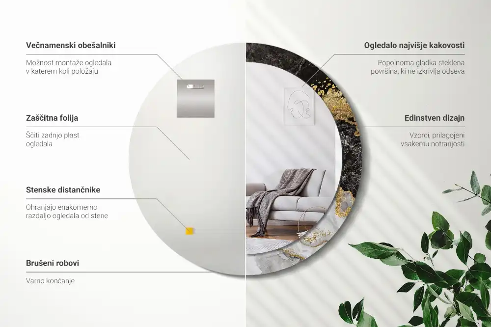 Okrúhle dekoračné zrkadlo na stenu Mramorový loft