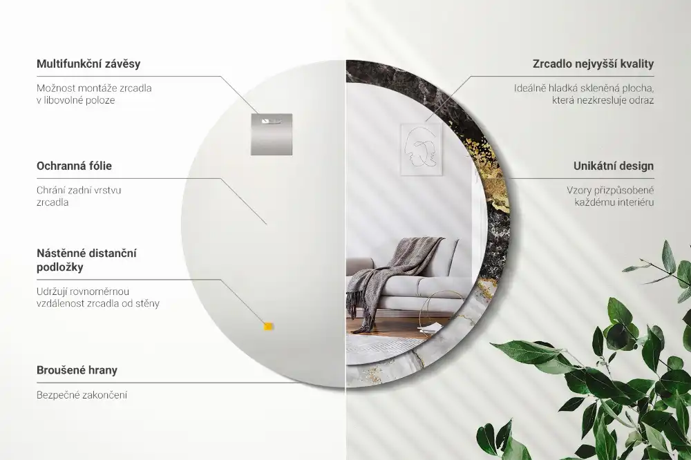 Okrúhle dekoračné zrkadlo na stenu Mramorový loft