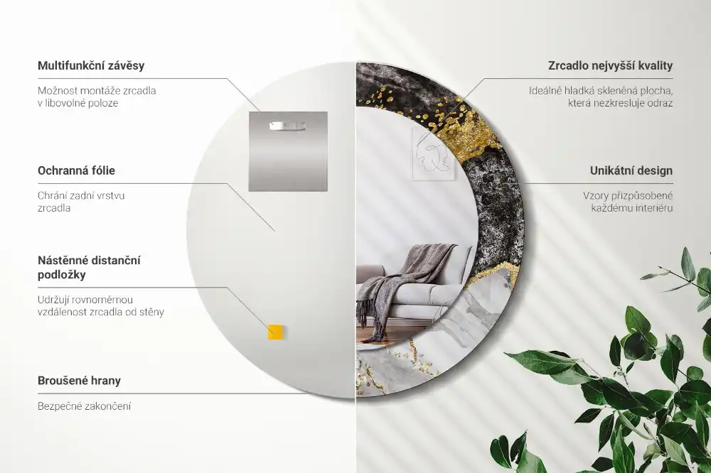 Okrúhle dekoračné zrkadlo na stenu Mramorový loft