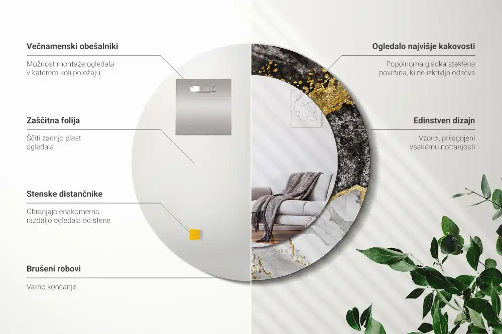 Okrúhle dekoračné zrkadlo na stenu Mramorový loft