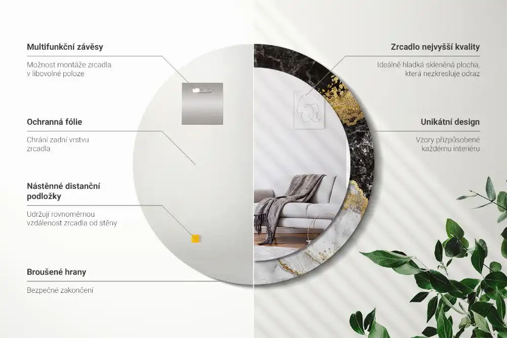 Okrúhle dekoračné zrkadlo na stenu Mramorový loft