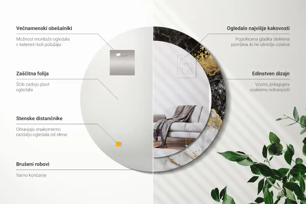 Okrúhle dekoračné zrkadlo na stenu Mramorový loft
