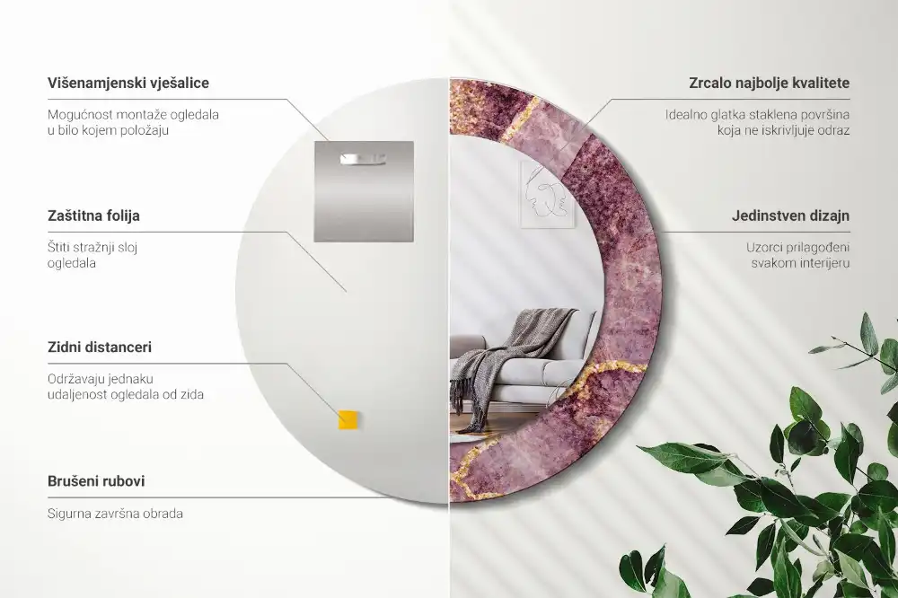 Okrúhle zrkadlo rám s potlačou Imitácia mramoru