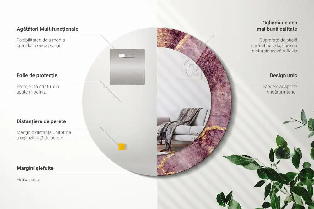 Okrúhle zrkadlo rám s potlačou Imitácia mramoru