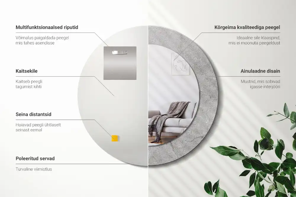 Okrúhle zrkadlo s potlačeným rámom Sivý cement