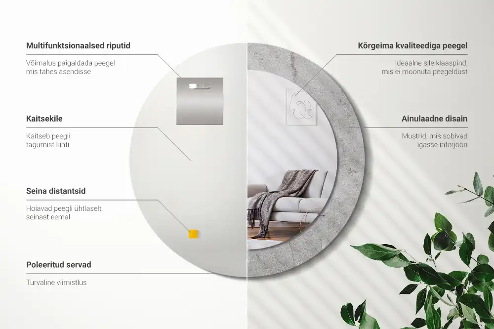 Okrúhle zrkadlo s potlačeným rámom Sivý cement