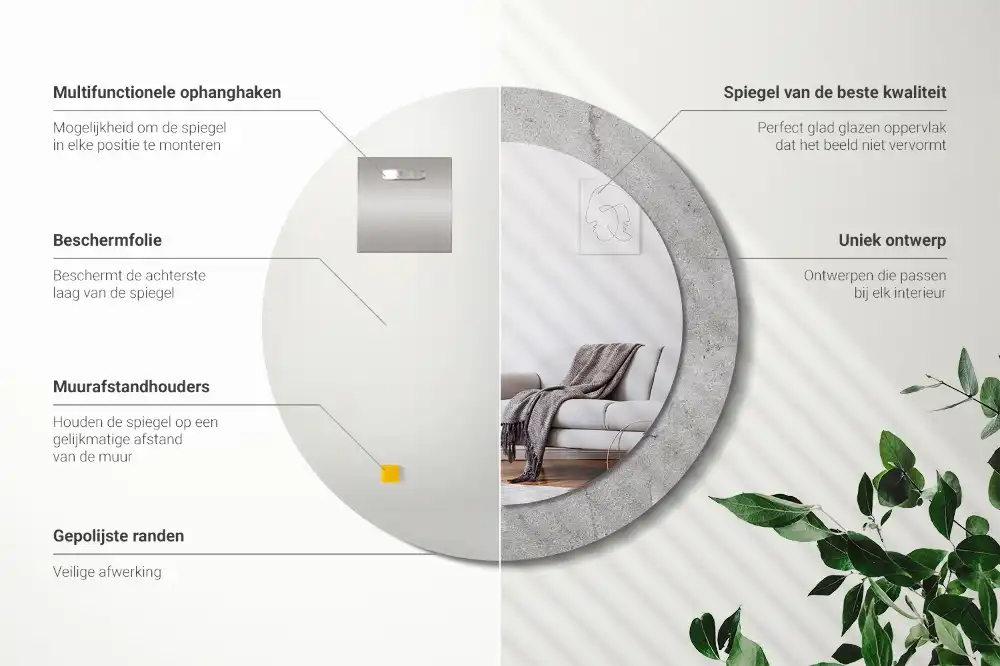 Okrúhle zrkadlo s potlačeným rámom Sivý cement