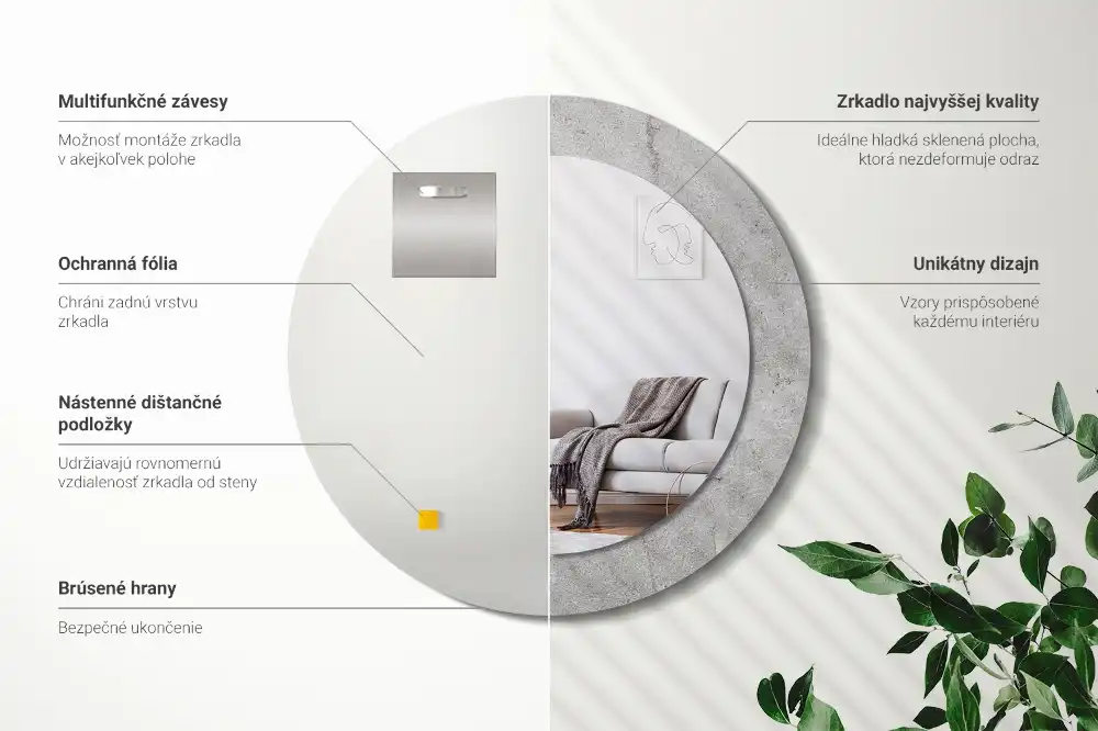 Okrúhle zrkadlo s potlačeným rámom Sivý cement