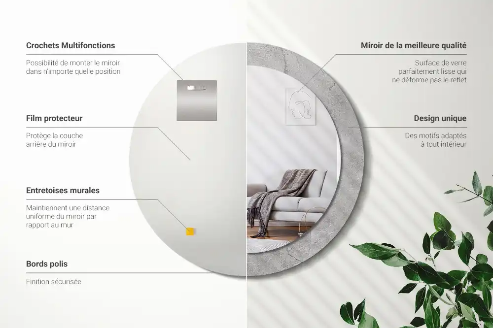 Okrúhle zrkadlo s potlačeným rámom Sivý cement