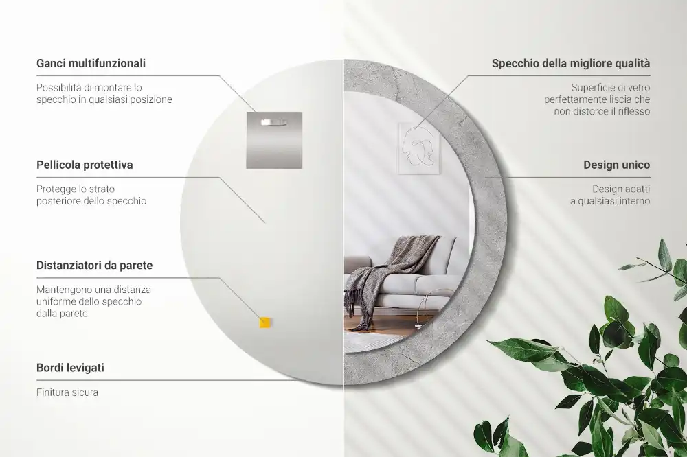 Okrúhle zrkadlo s potlačeným rámom Sivý cement