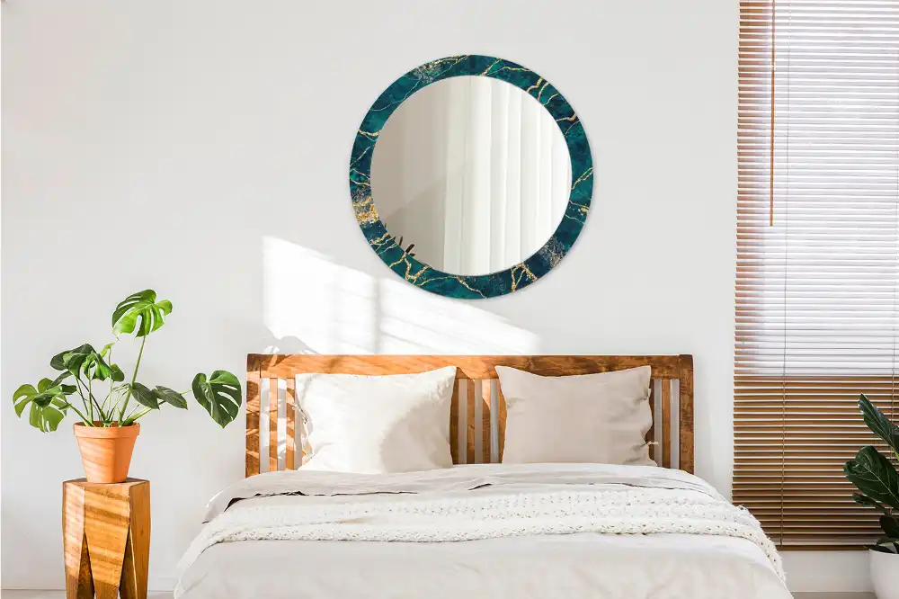 Okrúhle dekoračné zrkadlo na stenu Zelený mramor
