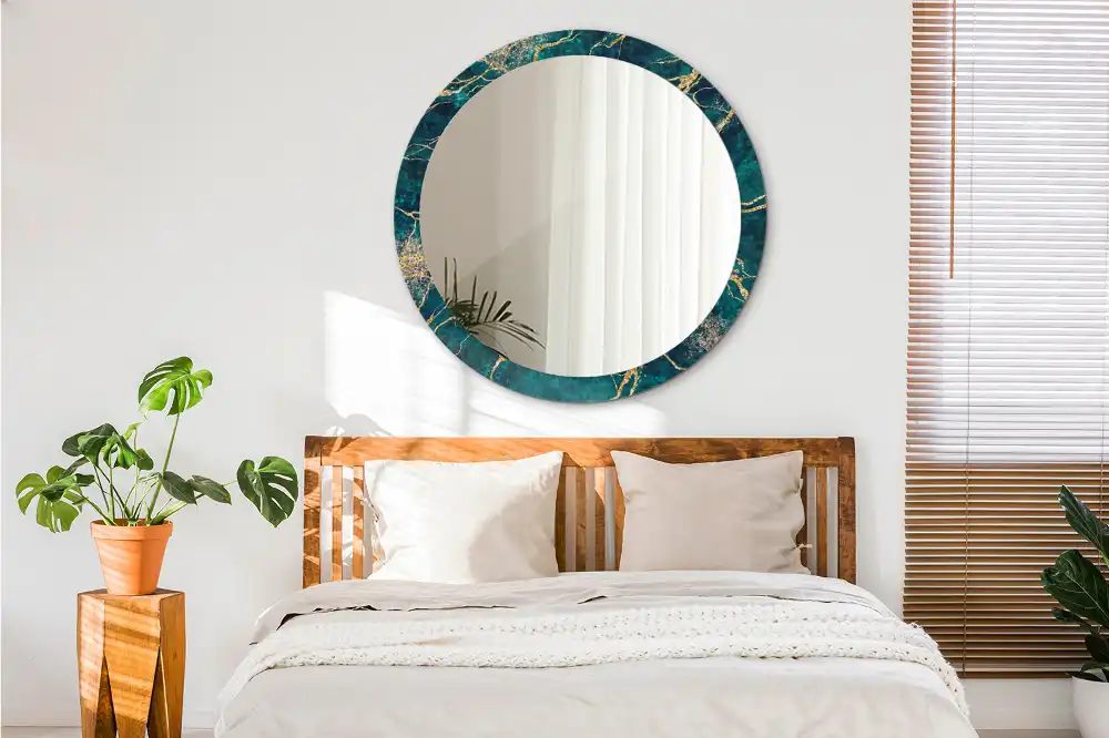 Okrúhle dekoračné zrkadlo na stenu Zelený mramor