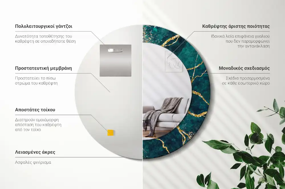 Okrúhle dekoračné zrkadlo na stenu Zelený mramor