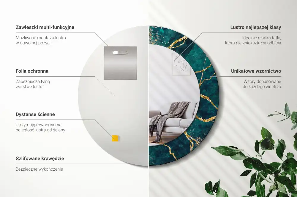 Okrúhle dekoračné zrkadlo na stenu Zelený mramor