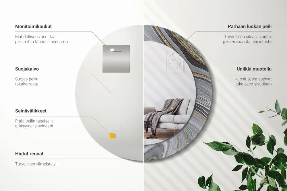 Okrúhle zrkadlo rám s potlačou Sivý mramor