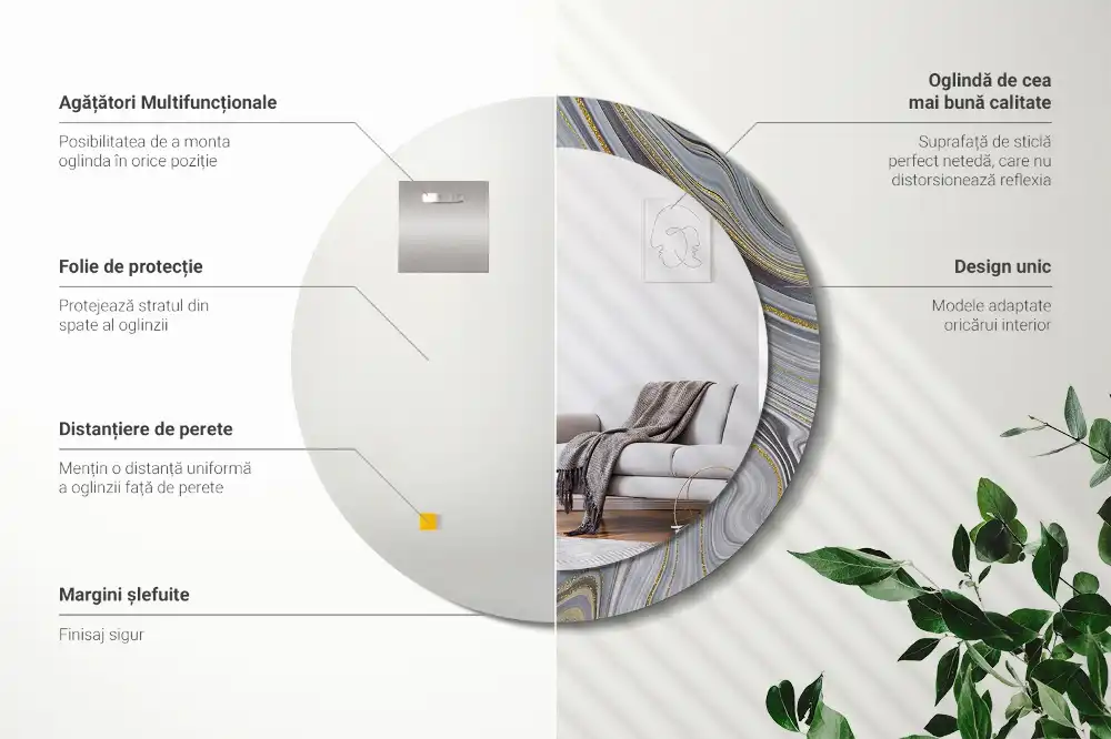 Okrúhle zrkadlo rám s potlačou Sivý mramor