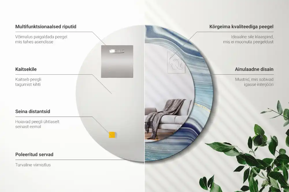 Okrúhle zrkadlo s potlačeným rámom Modrý mramor