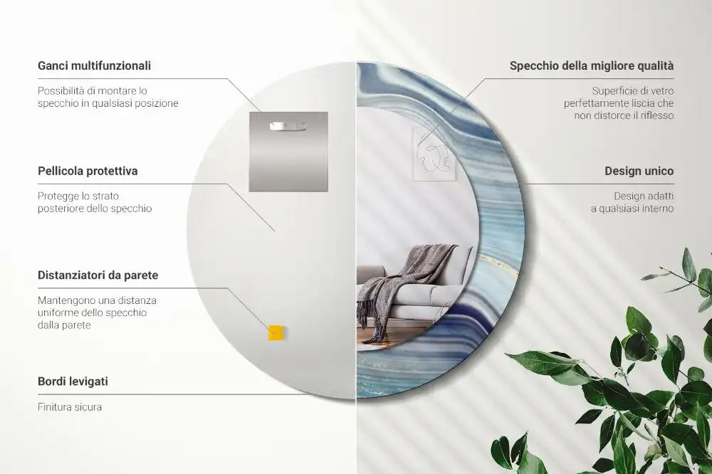 Okrúhle zrkadlo s potlačeným rámom Modrý mramor