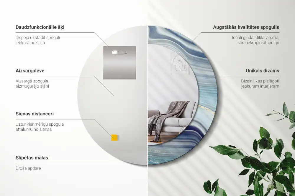 Okrúhle zrkadlo s potlačeným rámom Modrý mramor