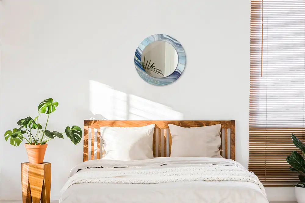 Okrúhle zrkadlo s potlačeným rámom Modrý mramor