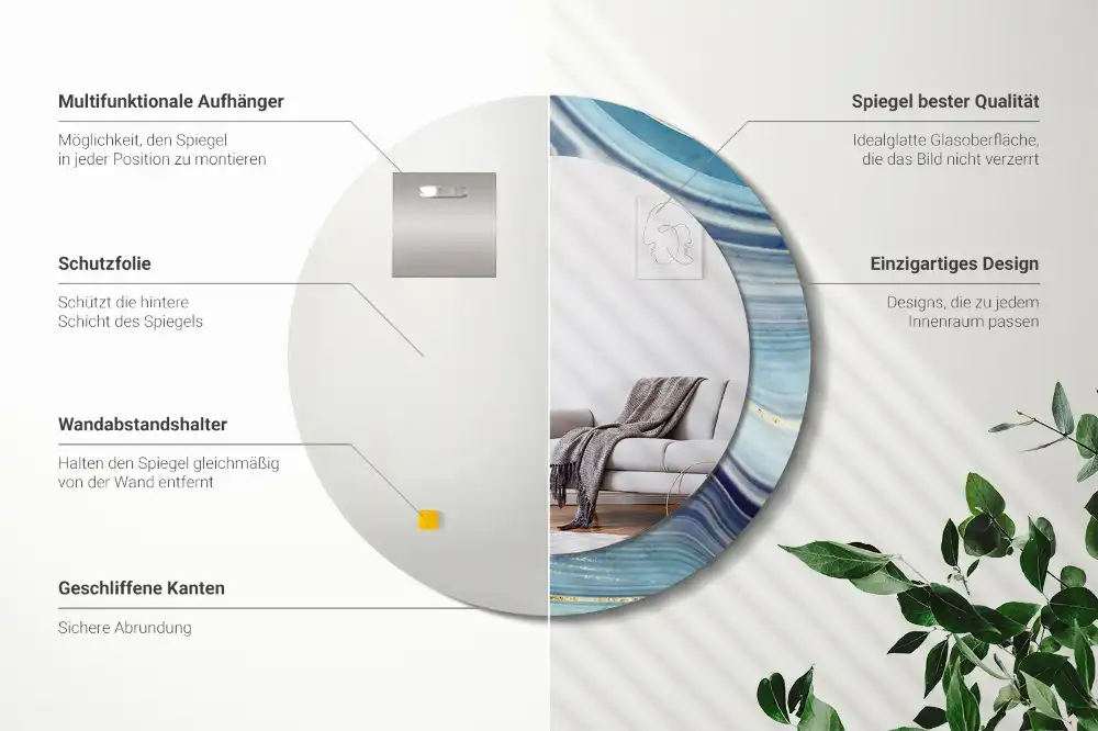 Okrúhle zrkadlo s potlačeným rámom Modrý mramor