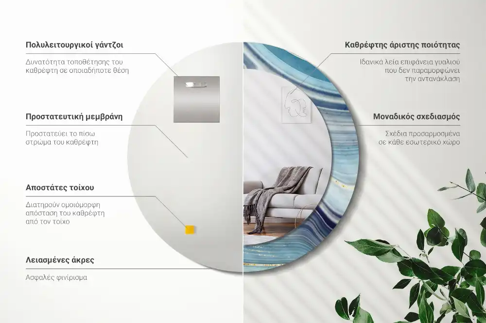 Okrúhle zrkadlo s potlačeným rámom Modrý mramor