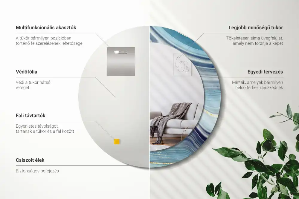 Okrúhle zrkadlo s potlačeným rámom Modrý mramor