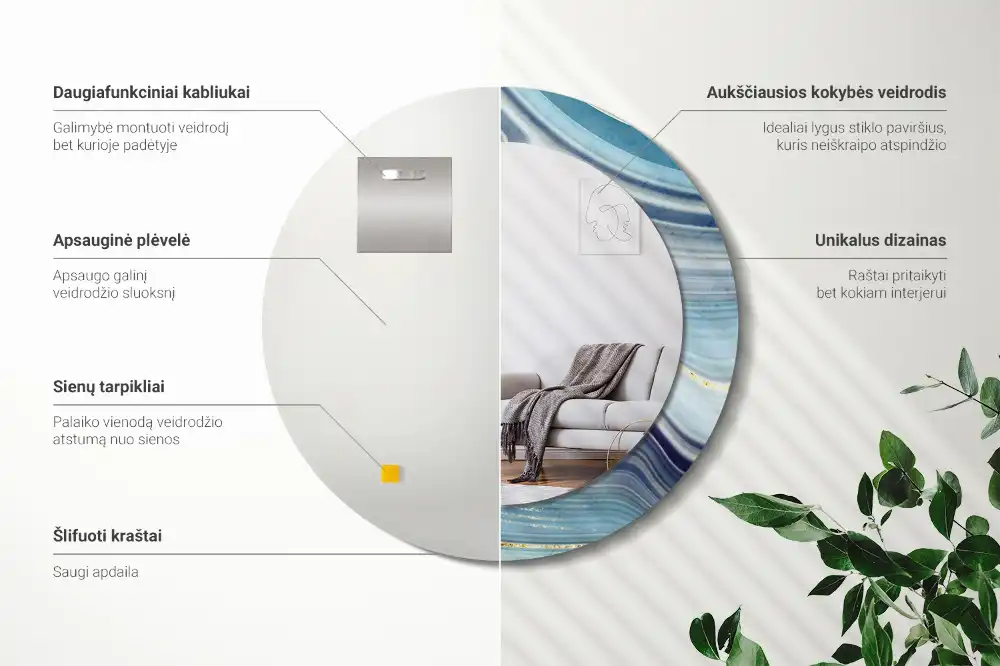 Okrúhle zrkadlo s potlačeným rámom Modrý mramor