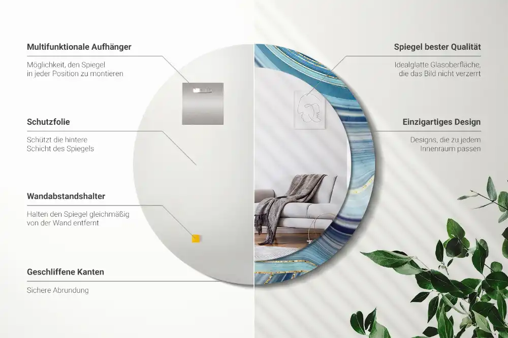 Okrúhle zrkadlo s potlačeným rámom Modrý mramor