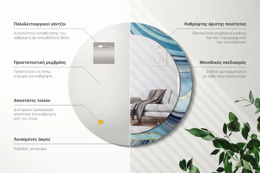 Okrúhle zrkadlo s potlačeným rámom Modrý mramor