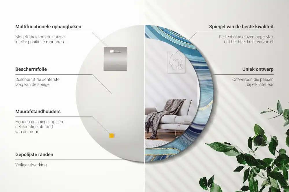 Okrúhle zrkadlo s potlačeným rámom Modrý mramor