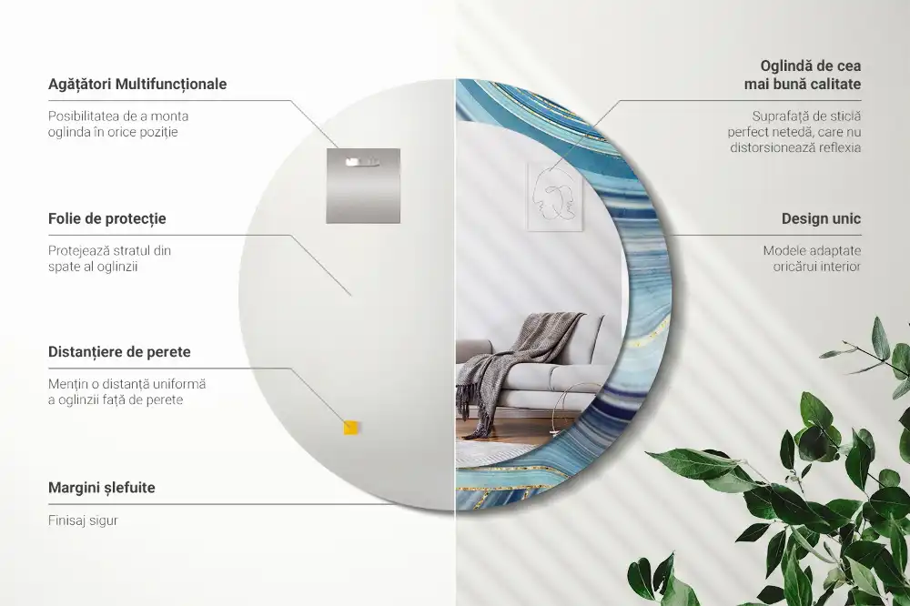 Okrúhle zrkadlo s potlačeným rámom Modrý mramor