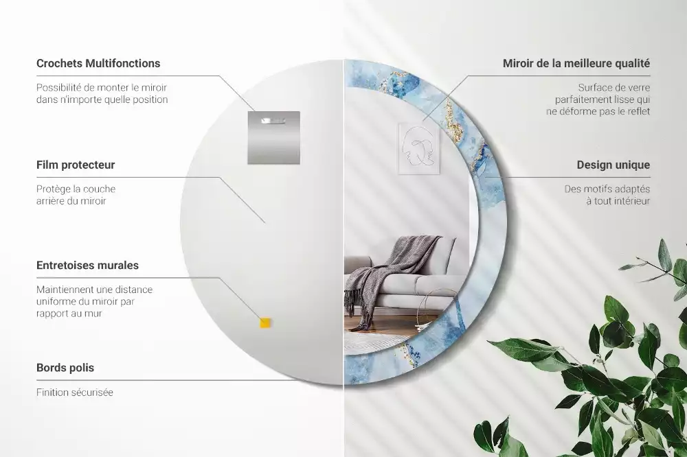 Okrúhle dekoračné zrkadlo na stenu Modrý mramor