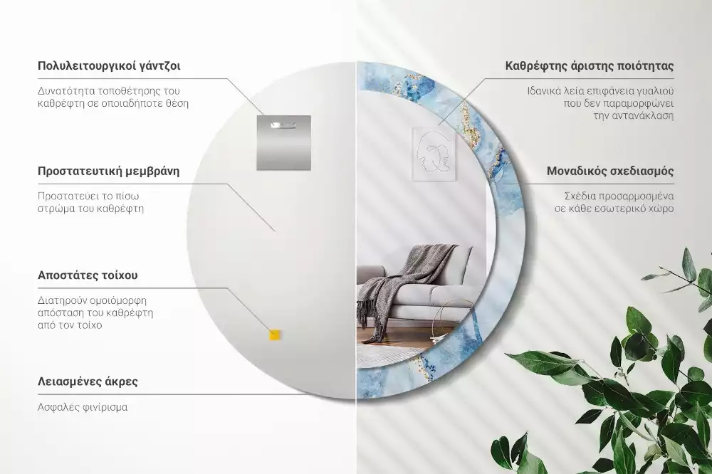 Okrúhle dekoračné zrkadlo na stenu Modrý mramor