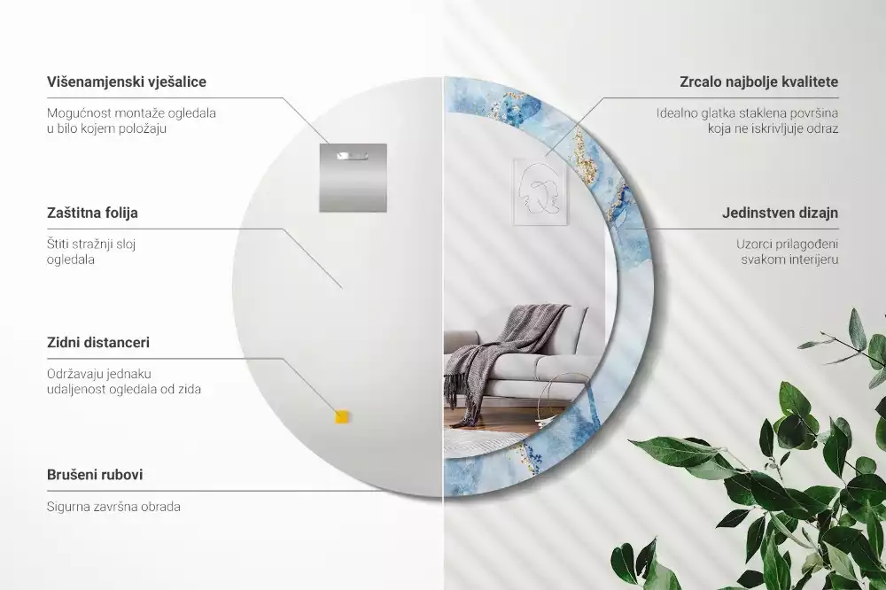 Okrúhle dekoračné zrkadlo na stenu Modrý mramor