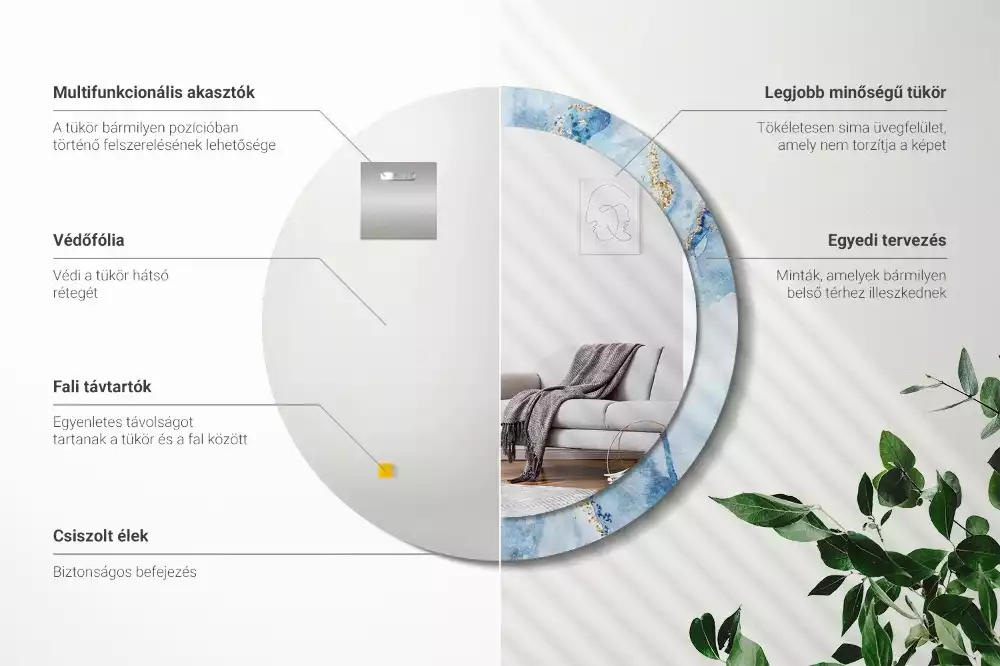 Okrúhle dekoračné zrkadlo na stenu Modrý mramor