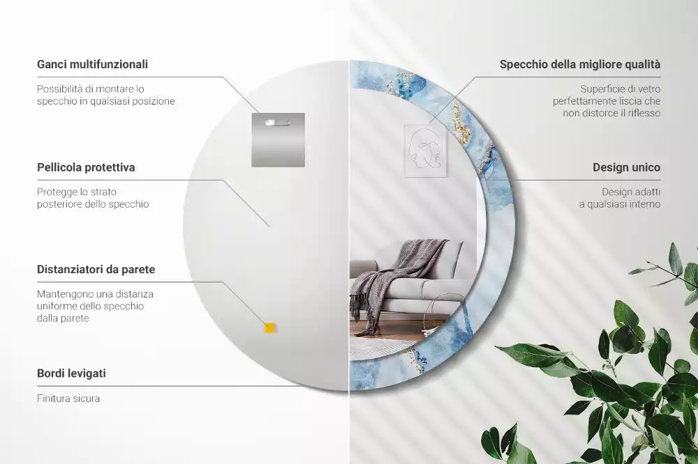 Okrúhle dekoračné zrkadlo na stenu Modrý mramor